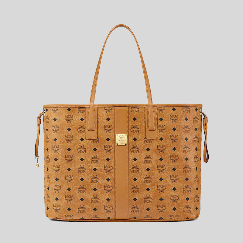 Mcm top zip 2025 monogrammed shopper