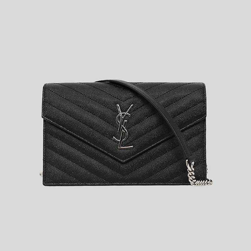 Monogram chain wallet in grain de poudre embossed leather online