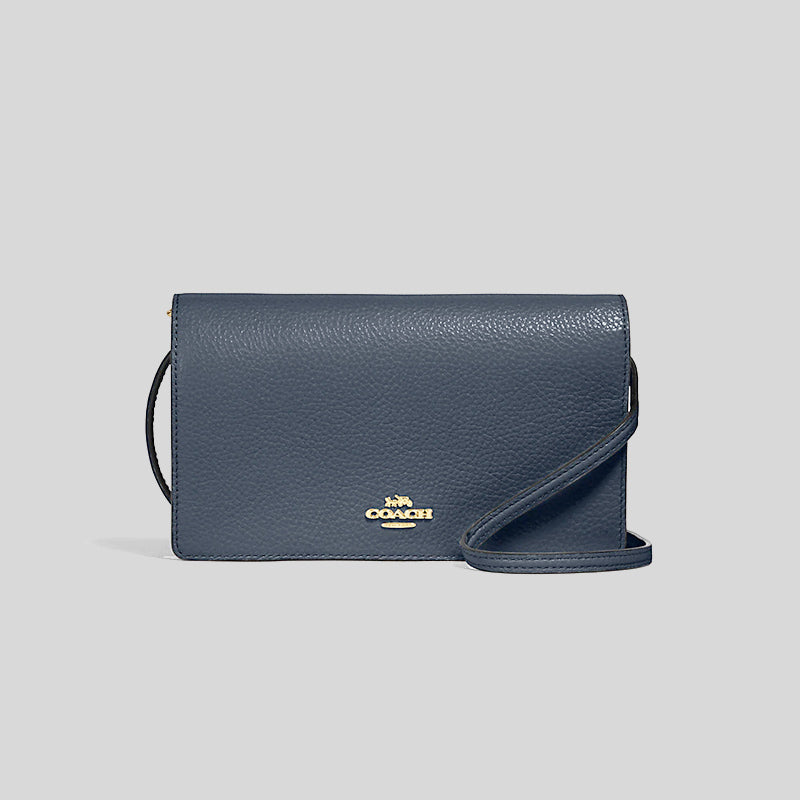 Foldover crossbody clutch in polished pebble leather hot sale