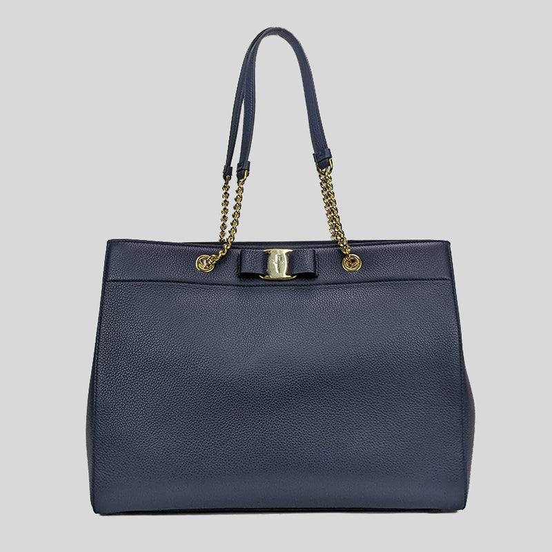 Salvatore Ferragamo Vara Bow Tote Bag Navy Blue 0753245 – LussoCitta