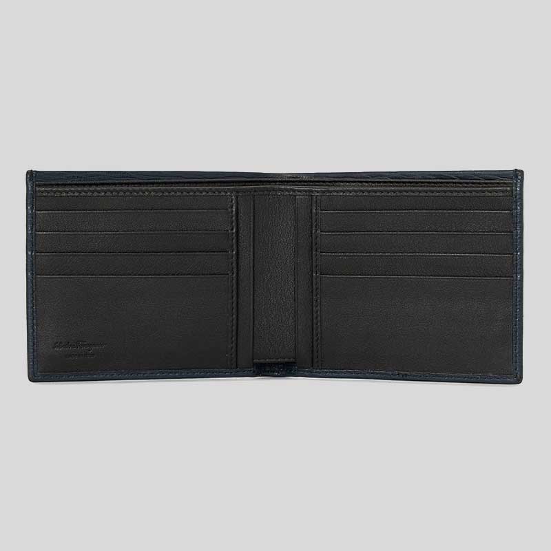 FERRAGAMO Gancini Men's Leather Bifold Wallet Deep Ocean 66A063