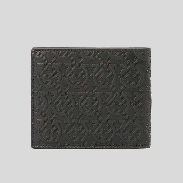 FERRAGAMO Logo Gancini Men's Leather Bifold Wallet Black 660997