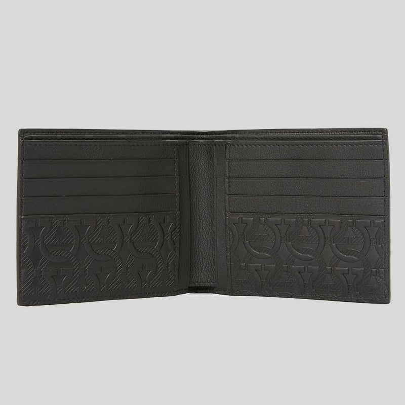 FERRAGAMO Logo Gancini Men's Leather Bifold Wallet Black 660997