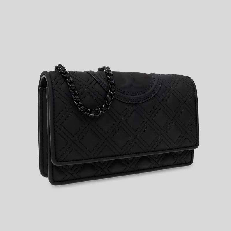 TORY BURCH Fleming Matte Chain Wallet Black 142518