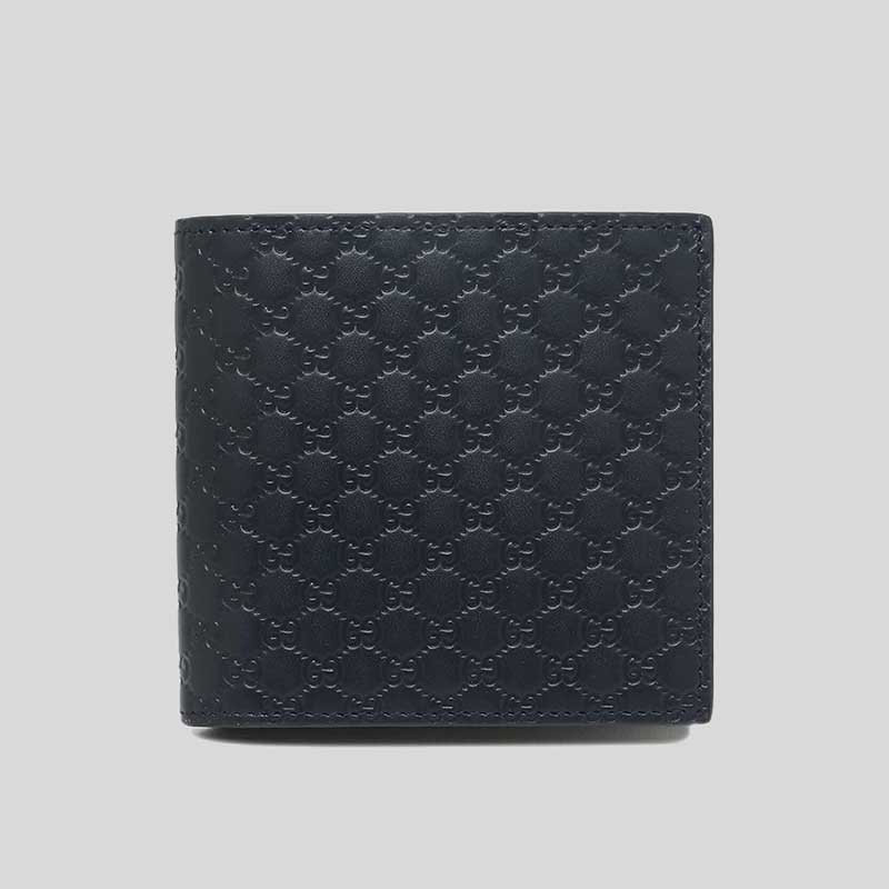 GUCCI Men's Black Microguccissima GG Logo Leather Bifold Wallet With Coin Pocket Navy Blue 150413 lusocitta luso citta