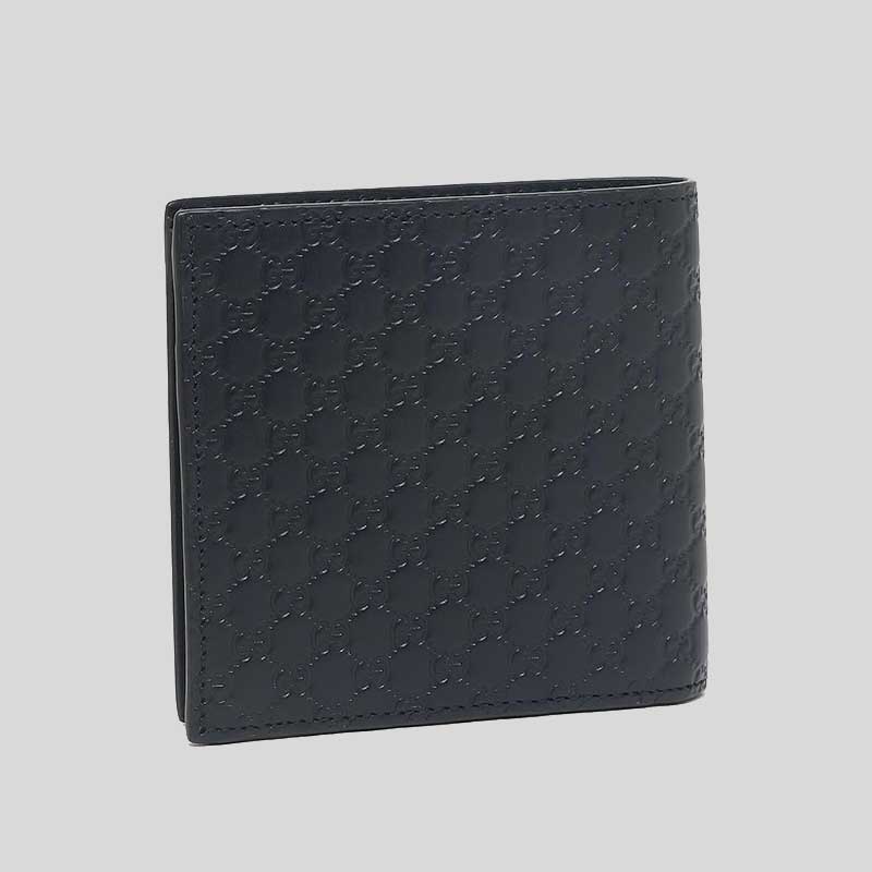 GUCCI Men's Black Microguccissima GG Logo Leather Bifold Wallet With Coin Pocket Navy Blue 150413