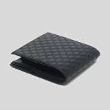 GUCCI Men's Black Microguccissima GG Logo Leather Bifold Wallet With Coin Pocket Navy Blue 150413