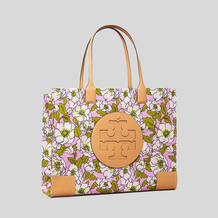 TORY BURCH Small Ella Floral Printed Tote Bag Aster Pink Flower 151612