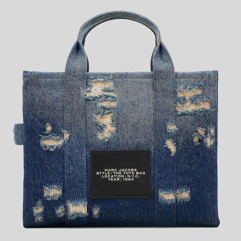 MARC JACOBS The Rip And Repair Denim Medium Tote Bag Punk Indigo 2F4HTT002H05