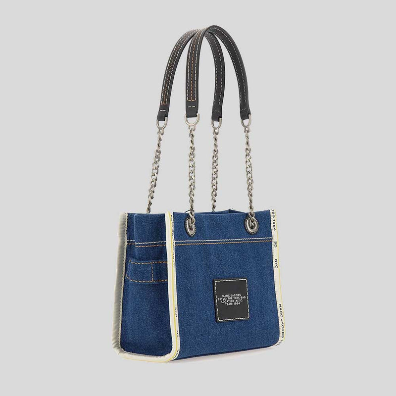 MARC JACOBS The Denim Chain Small Tote Bag Dark Wash 2F4HTT029H05