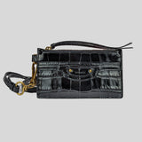 BALENCIAGA Crocodile Embossed Leather Lanyard Card Holder Black 655246 lussocitta lusso citta