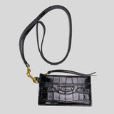 BALENCIAGA Crocodile Embossed Leather Lanyard Card Holder Black 655246