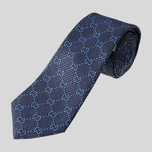 GUCCI Signature Logo GGWEB Silk Tie Blue 408865