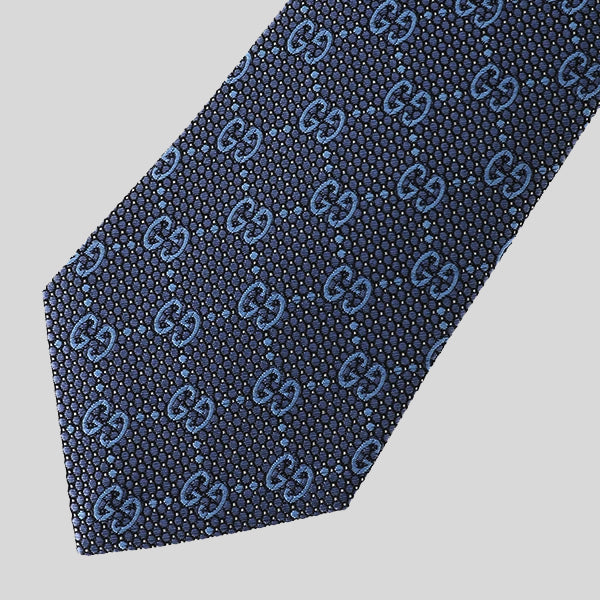 GUCCI Signature Logo GGWEB Silk Tie Blue 408865