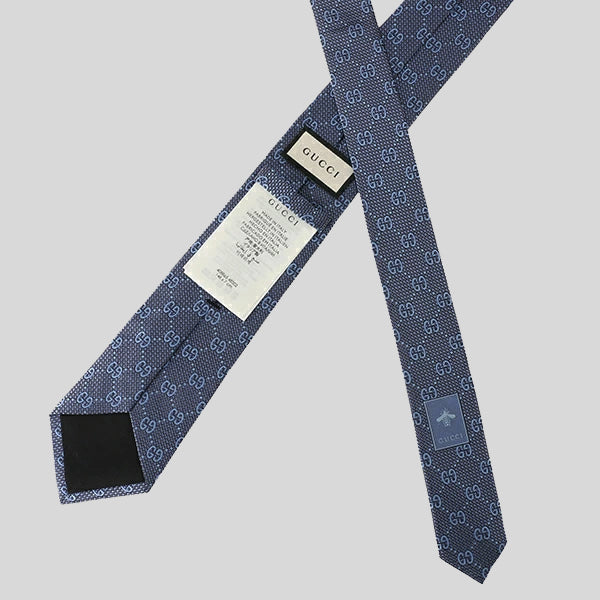 GUCCI Signature Logo GGWEB Silk Tie Blue 408865