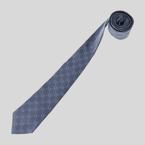 GUCCI Signature Logo GGWEB Silk Tie Blue 408865