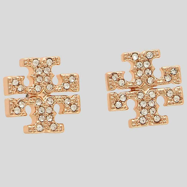 TORY BURCH Crystal T Logo Stud Earring Rose Gold 53423