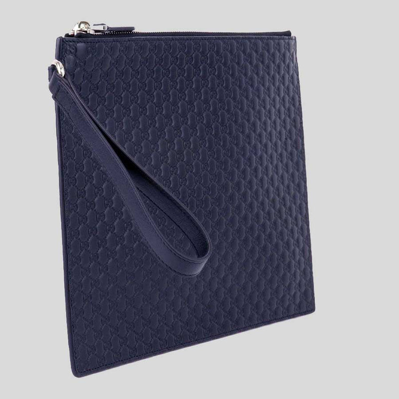 GUCCI Unisex Micro GG Leather Clutch Navy 544477