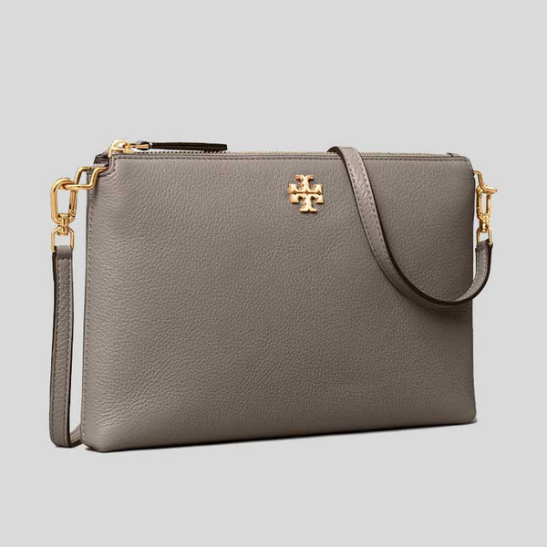 TORY BURCH Mercer Pebbled Zip Crossbody Gray Heron 61385