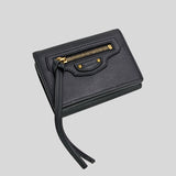 BALENCIAGA Leather Classic Flap Trifold Wallet Black 640107