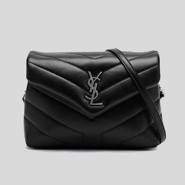 SAINT LAURENT YSL Loulou Toy Strap Bag In Quilted "Y" Leather Black/Silver 678401DV706