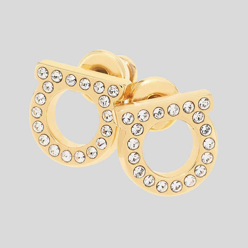 FERRAGAMO Gancini Crystals Small Earrings In Gold Color 696576