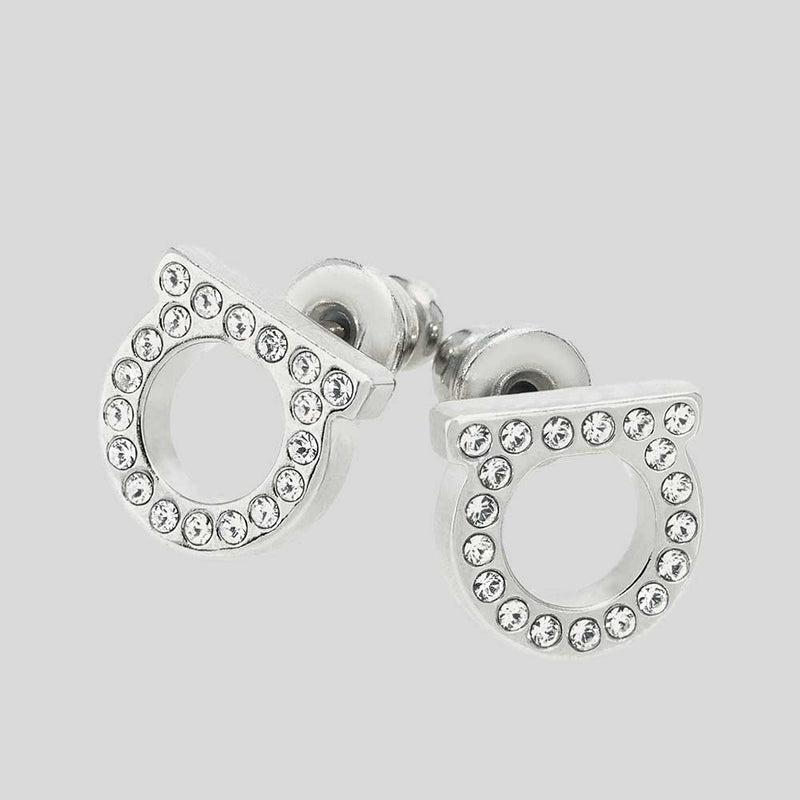 FERRAGAMO Gancini Crystals Small Earrings In Silver Color 696577