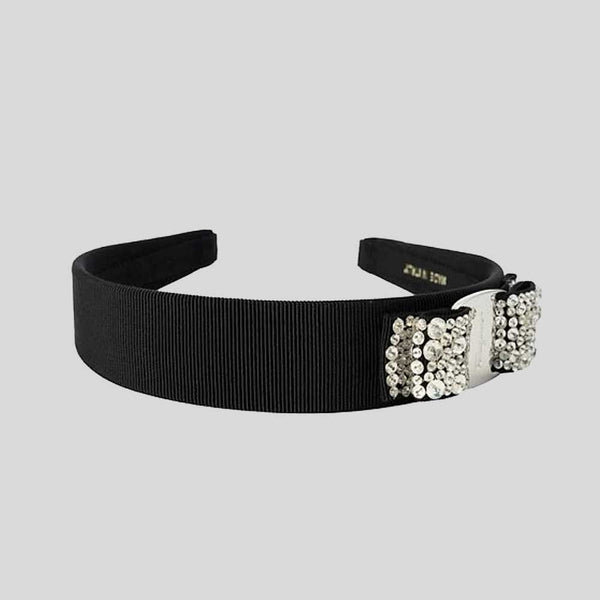 FERRAGAMO Vara Bow Crystal Headband Black/Silver 713034