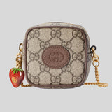 GUCCI GG Strawberry Coin Wallet/Pouch With Chain And Strawberry Charm 726252