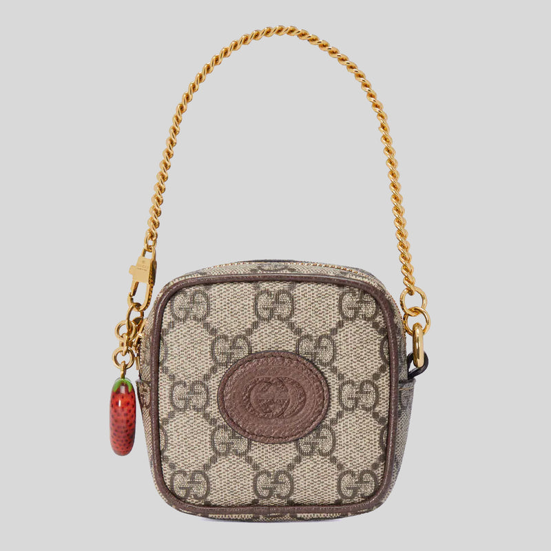 GUCCI GG Strawberry Coin Wallet/Pouch With Chain And Strawberry Charm 726252