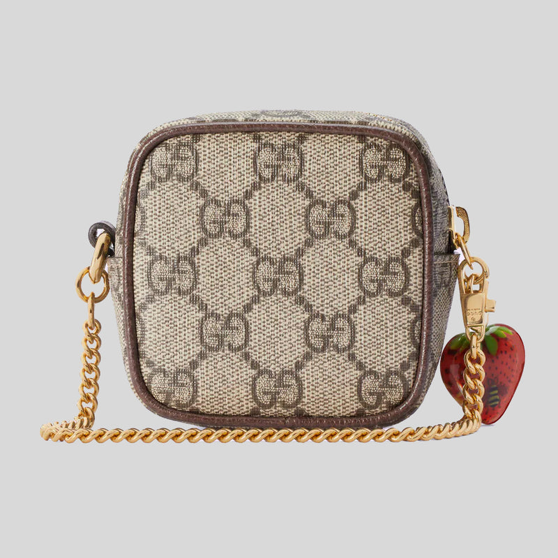 GUCCI GG Strawberry Coin Wallet/Pouch With Chain And Strawberry Charm 726252