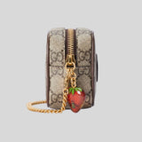 GUCCI GG Strawberry Coin Wallet/Pouch With Chain And Strawberry Charm 726252