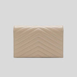 SAINT LAURENT YSL Matelasse Envelope Chain Wallet In Grain De Poudre Embossed Leather Dark Beige/Gold 742920BOW01