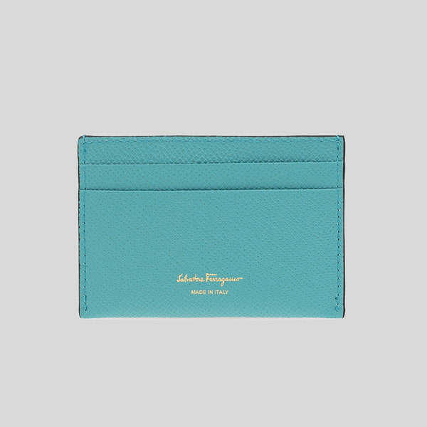 Ferragamo Gancini Leather Credit Card Holder Tyrone Turquoise 750043