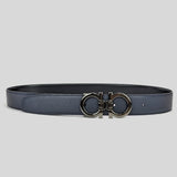 SALVATORE FERRAGAMO Men's Double Gancini Adjustable and Reversible Belt BLUE/NERO 95cm 758524