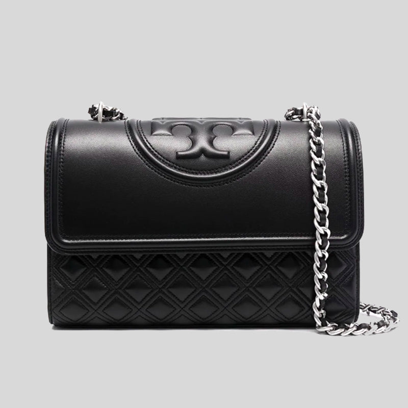 Tory Burch Fleming Convertible Shoulder Bag Black Silver Hardware 76997  lussocitta lusso citta