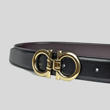 SALVATORE FERRAGAMO Men's Double Gancini Adjustable and Reversible Belt NERO/T.MORO 95cm 772402