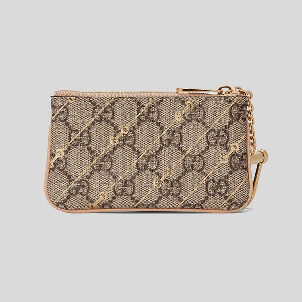 GUCCI Supreme Horsebit Small Pouch With Key Fob Beige 774340