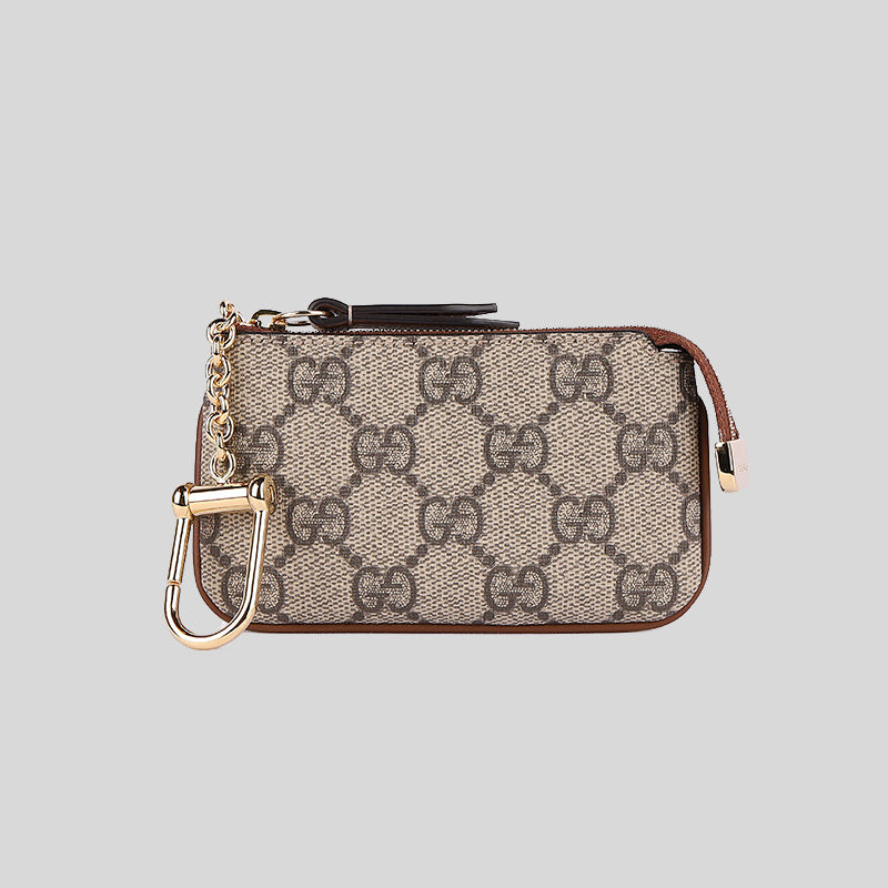 GUCCI GG Supreme Canvas Small Pouch With Key Fob Brown Multi 779809