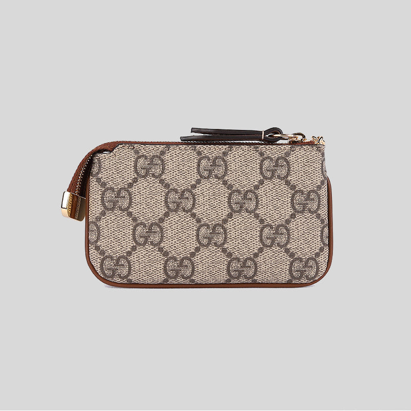 GUCCI GG Supreme Canvas Small Pouch With Key Fob Brown Multi 779809