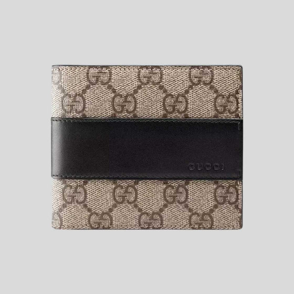 GUCCI GG Supreme Wallet With Leather Stripe Black 779859