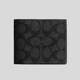 COACH Id Billfold Wallet In Signature Canvas Charcoal/Black CY394