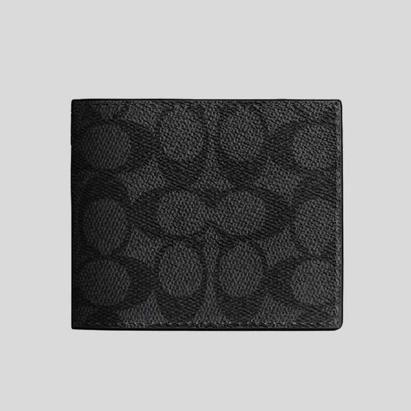 COACH Id Billfold Wallet In Signature Canvas Charcoal/Black CY394