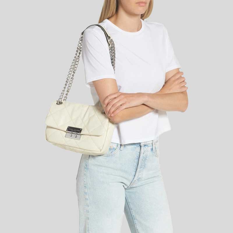 MARC JACOBS Quilted Moto Shoulder Bag Cloud White H172M06PF22