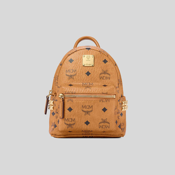 MCM Stark Side Studs Bebe Boo Backpack in Visetos Cognac