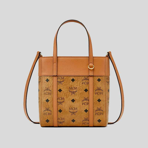 MCM Toni Top-Zip Shopper In Visetos Leather Mix Cognac MWPDSTA01CO001 lussocitta lusso citta