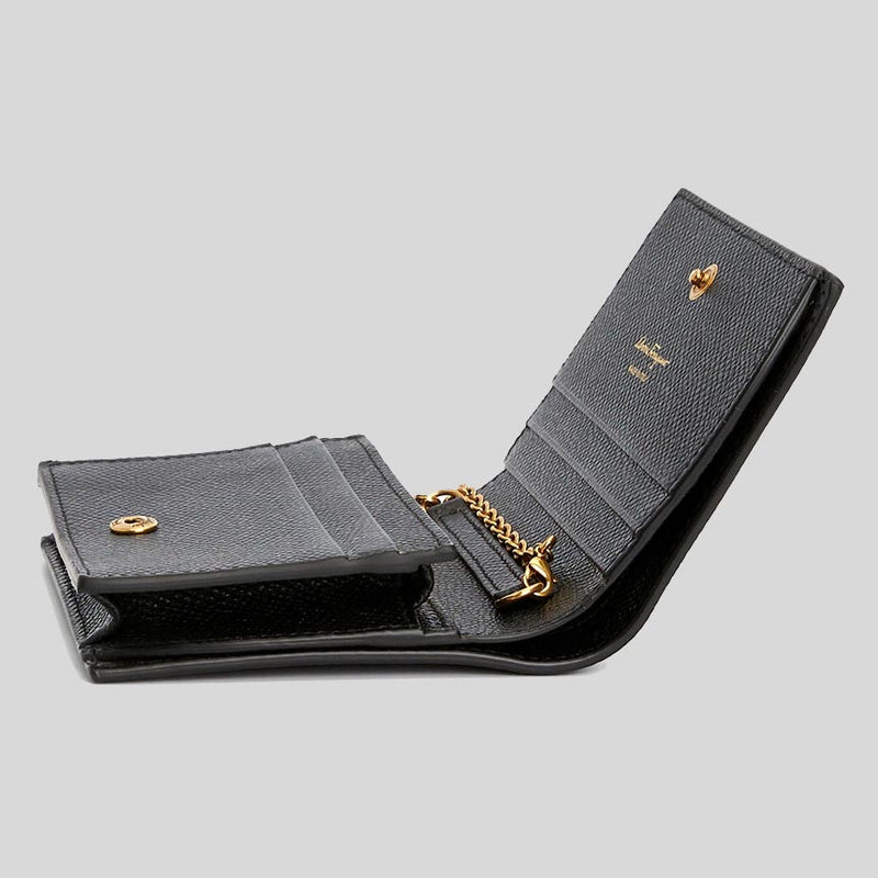 Salvatore Ferragamo Calf Leather Small Wallet On Chain Black 0746680