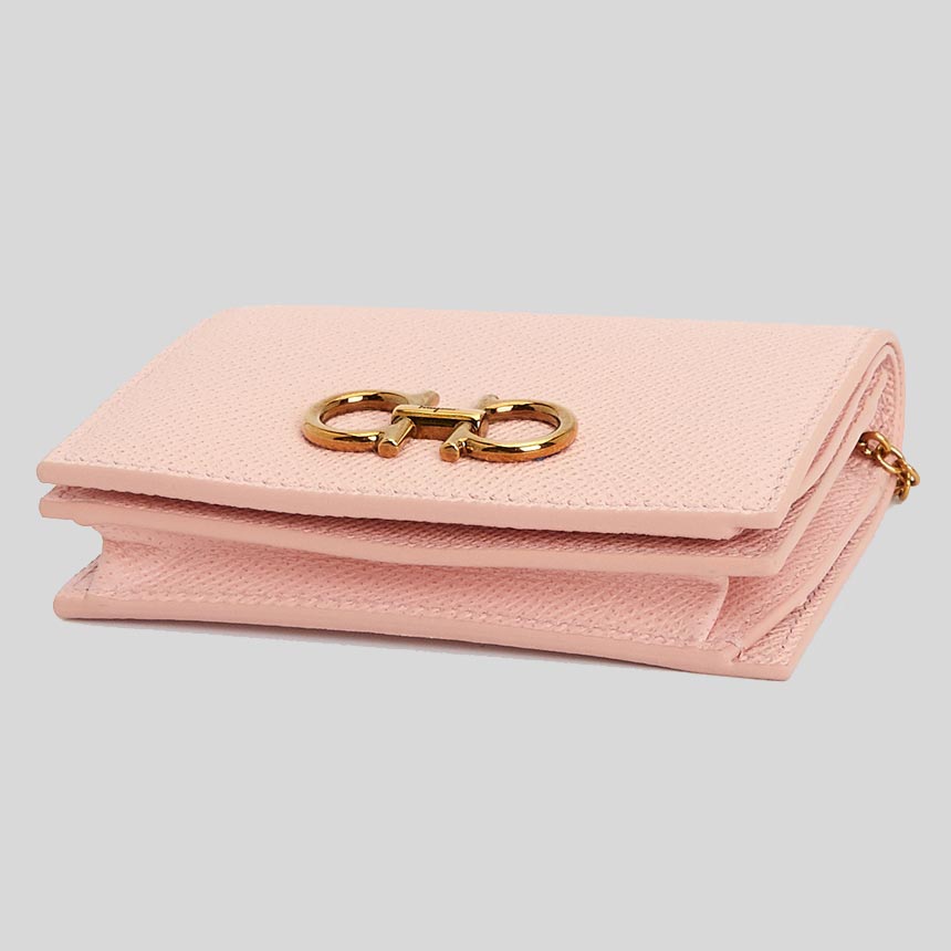 Salvatore Ferragamo Calf Leather Small Wallet On Chain Nylund Pink