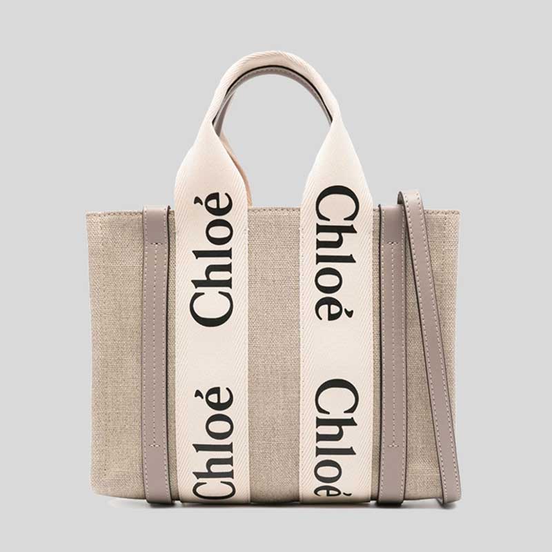 CHLOE Small Woody Tote Bag Musk Grey CHC22AS397I2600O lussocitta lusso citta