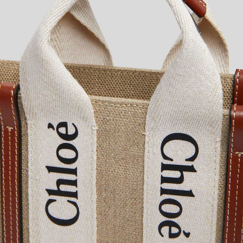 CHLOE Mini Woody Tote Bag White Brown CHC22AP237I2690U